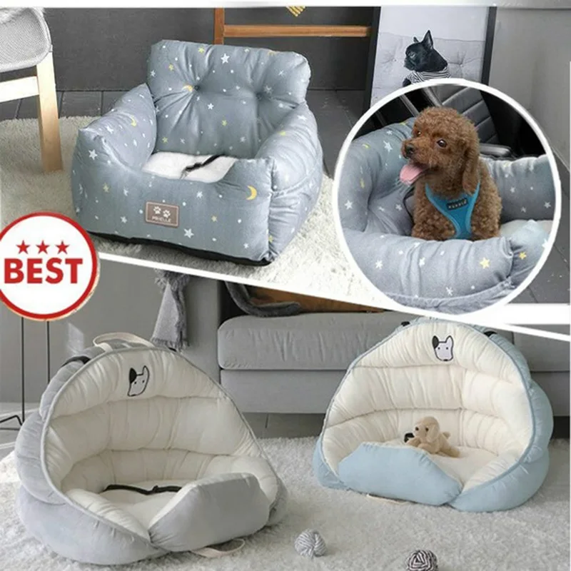 Asiento de coche para perros medianos y pequeños, cama de viaje para perros pequeños, asiento frontal/trasero, interior, portador de coche, cubierta de cama extraíble