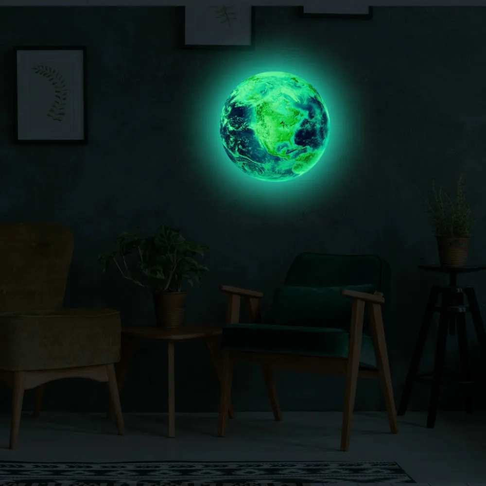 30cm Luminous Moon Earth Cartoon DIY 3D Wall Stickers for Kids Room Bedroom Glow In The Dark Wall Sticker Home Decor Living Room