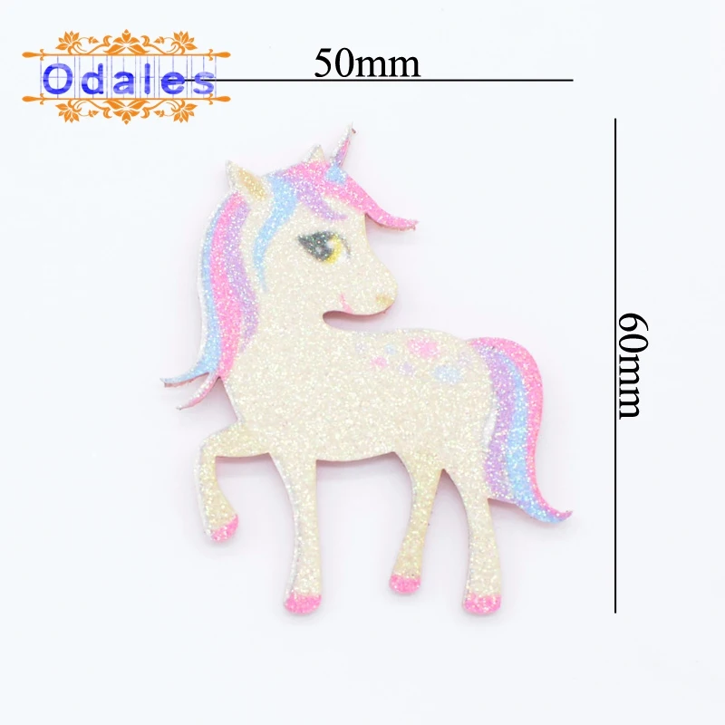 20Pcs/lot 4*6.5cm Glitter Fabric Appliques Colorful Unicorn Padded Patches for Clothes Stickers DIY Hair Clips Decoration