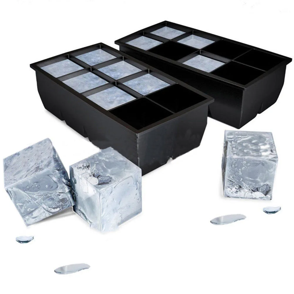 Черные 8 больших кубиков, гигантские большие силиконовые кубики льда, квадратный лоток, форма для самостоятельного изготовления льда, кубики льда, поднос, кухонные инструменты