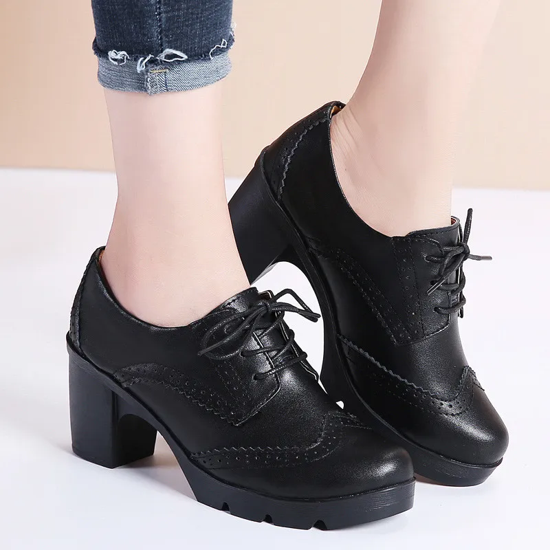 Details about   Women's Fashion Leather Lace Up British Retro Low Heel Brogue Oxford Shoes dd@y 