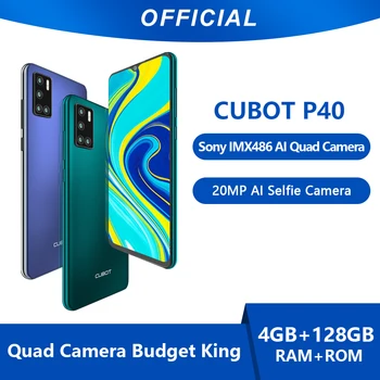 Cubot P40 Smartphone NFC 4GB+128GB Rear Quad Camera 20MP Selfie 6.2 Inch 4200mAh Android 10 Dual SIM Card Mobile Phone 4G LTE 1