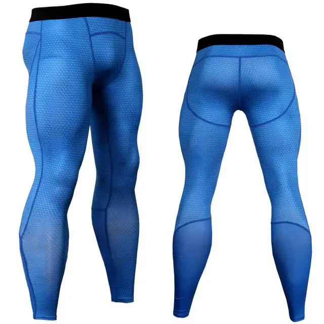 Blue-trousers 2 шт. фитнес компрессионный костюм Мужская футболка с длинными рукавами змея Джерси+ Фитнес Термобелье леггинсы - Цвет: Blue-trousers
