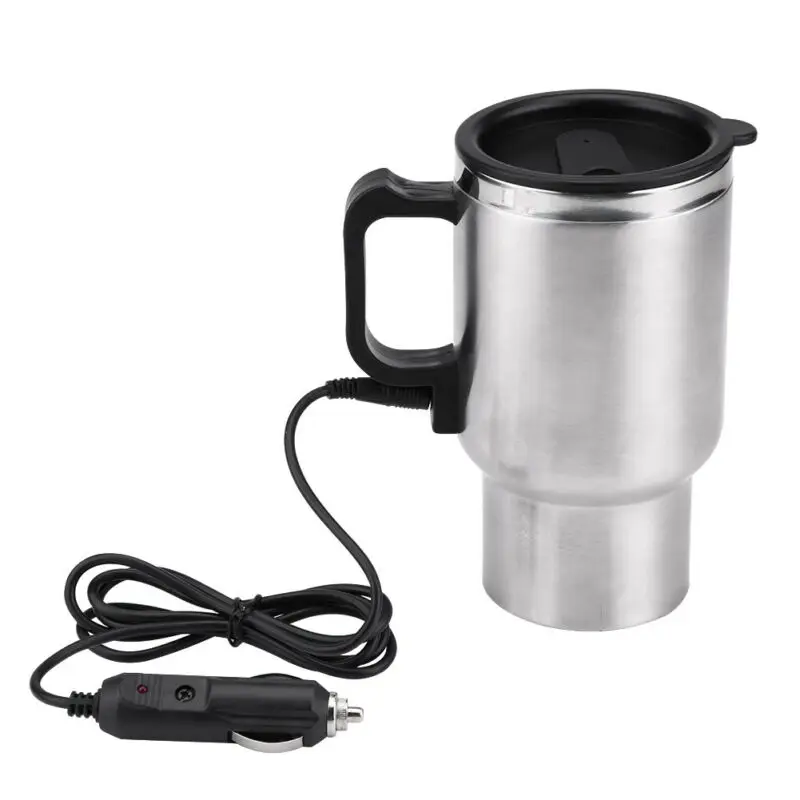 500ML Car Based Heating Stainless Steel Cup Kettle 12V Travel Coffee Heated Mug Fits most car cup holders
