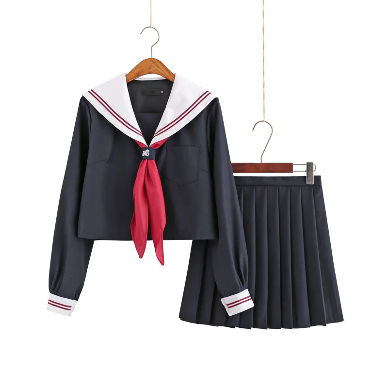 

2021 Anime School Uniform Cosplay Costume Japanese Korea Schoolgirl Navy Sailor JK Uniform Student Top+Pleated Skirt+Tie Sets