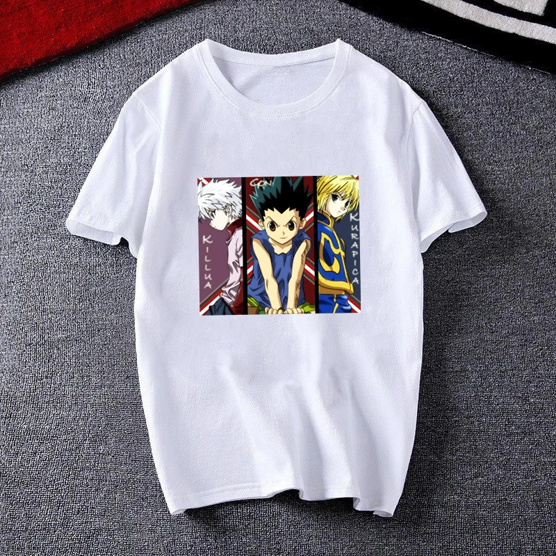 Мужские хлопковые футболки Hunter X с коротким рукавом из японского аниме манга