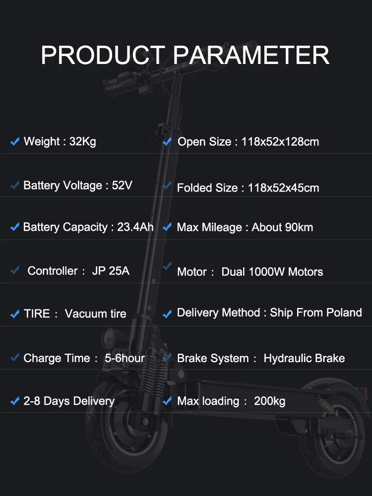 Janobike 100% оригинальный T10 электрический скутер 52 в 2000 Вт 10 дюймов складной двойной