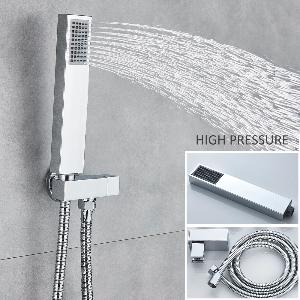 Chrome Bathroom Shower Faucet Set 12/16 inch Rainfall Bathroom Shower Tap Hot And Cold Mixer With Handshower Rotate Bath Spout
