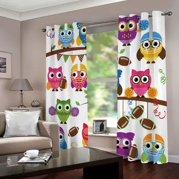 

2 Panels Curtain Night Owl on the Tree 3D Printing Blockout Fabric drapes window curtains for living room bedroom