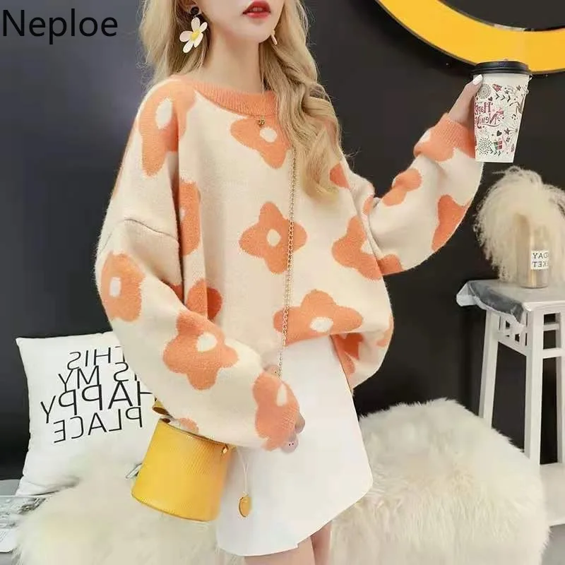 

Neploe Korean Loose Crazy Style Autumn Sweater Small Fregrance Foral Print Pullover Knitt Thick Sueter Mujer Invierno 2019 46066