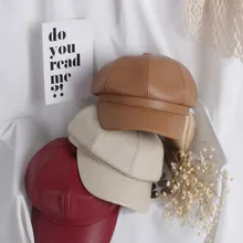 Новые Детские береты из искусственной кожи, модные зимние весенние Восьмиугольные шапки для мальчиков и девочек, однотонные береты, тыквенная шапка, детская шапка для художника