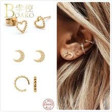 925 пробы, серебряные серьги для женщин, золотые, лунные, циркониевые серьги для девушек, маленькие серьги для пирсинга, женские серьги в форме сердца Z5