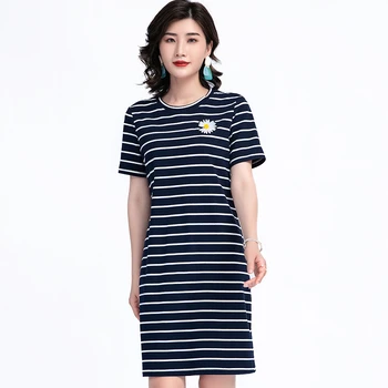 

Striped Summer Dress Big Size 6xl 5xl 4xl 3xl Xxl O Neck Short Sleeve Straight Knitted Summerdress 2020 Casual Dresses For Women