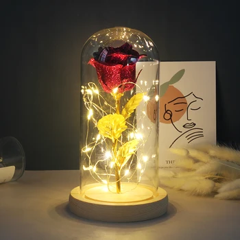 

Beauty And The Beast Red Rose In A Glass Dome In Flask Wedding Decoration Artificial Flower For Valentine's Gifts Mother's day