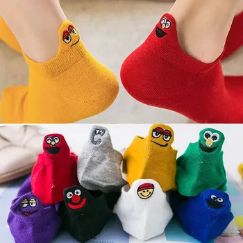 

4pair Embroidered Expression Women Socks Happy Fashion Ankle Funny Socks Women Cotton Summer 4 Pairs Candy Color dropship