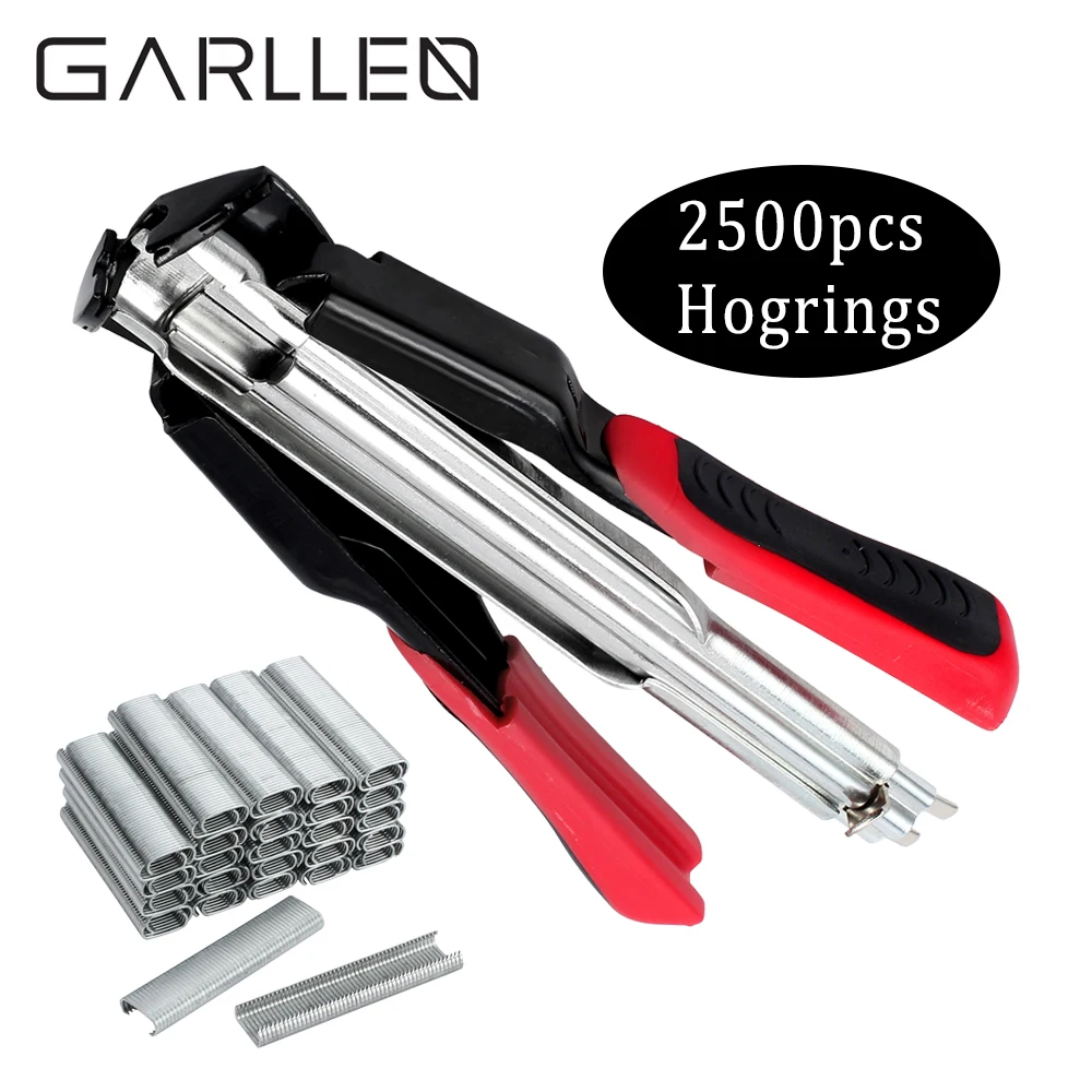 GARLLEN Springloaded Hog Ring Plier Gun Tool 2500pcs Staples Hog Rings