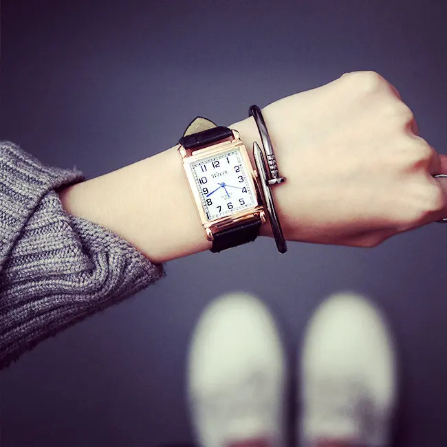 

Korean-style Simple MEN'S Watch Quartz Leather Belt Rectangular Dial WOMEN'S Watch Non-watertight Retro Students COUPLE'S Watch