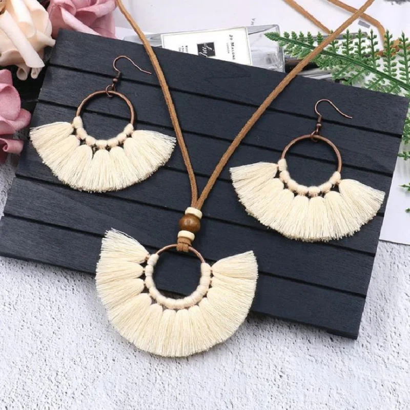 Bohemian Statement Tassel Pendant Necklaces Fan Fringe Sets Mama Gift Drops Earrings Necklace | Украшения и аксессуары