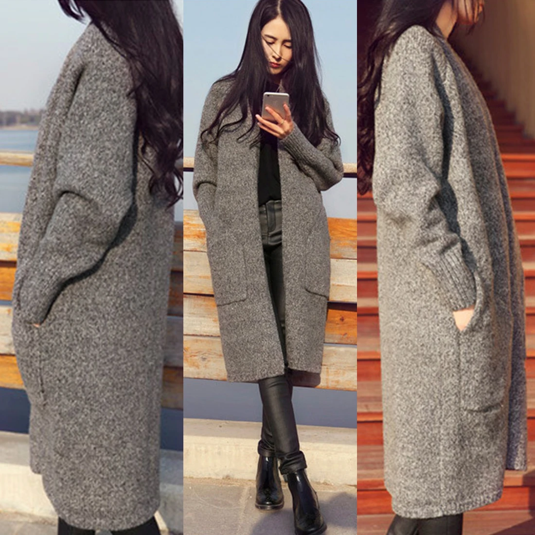 

2019 New Spring Autumn Knitted Sweater Coats Cardigan Women Crochet Poncho Plus Size Loose Big yards joker Long Sweaters Coat
