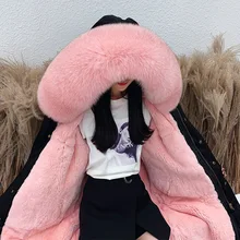 

2019 New Winter Fashion Women Girl Outdoor Fur Coat Faux Rabbit Fur Lining with Faux Fox Fur Hooded Parka Thicken Warm Overcoat