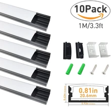 10 компл./лот 1 м черный светодиодный Алюминий профиль штранг-прессования с молочного цвета, торцевыми крышками и зажимы для Светодиодные ленты светильник установки