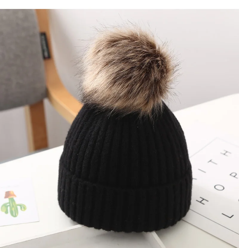 Winter Kids Knitted Hat Beanie For Baby Infant Girls Boys Warm Pure Color Thickened Ball Newborn Photography Autumn