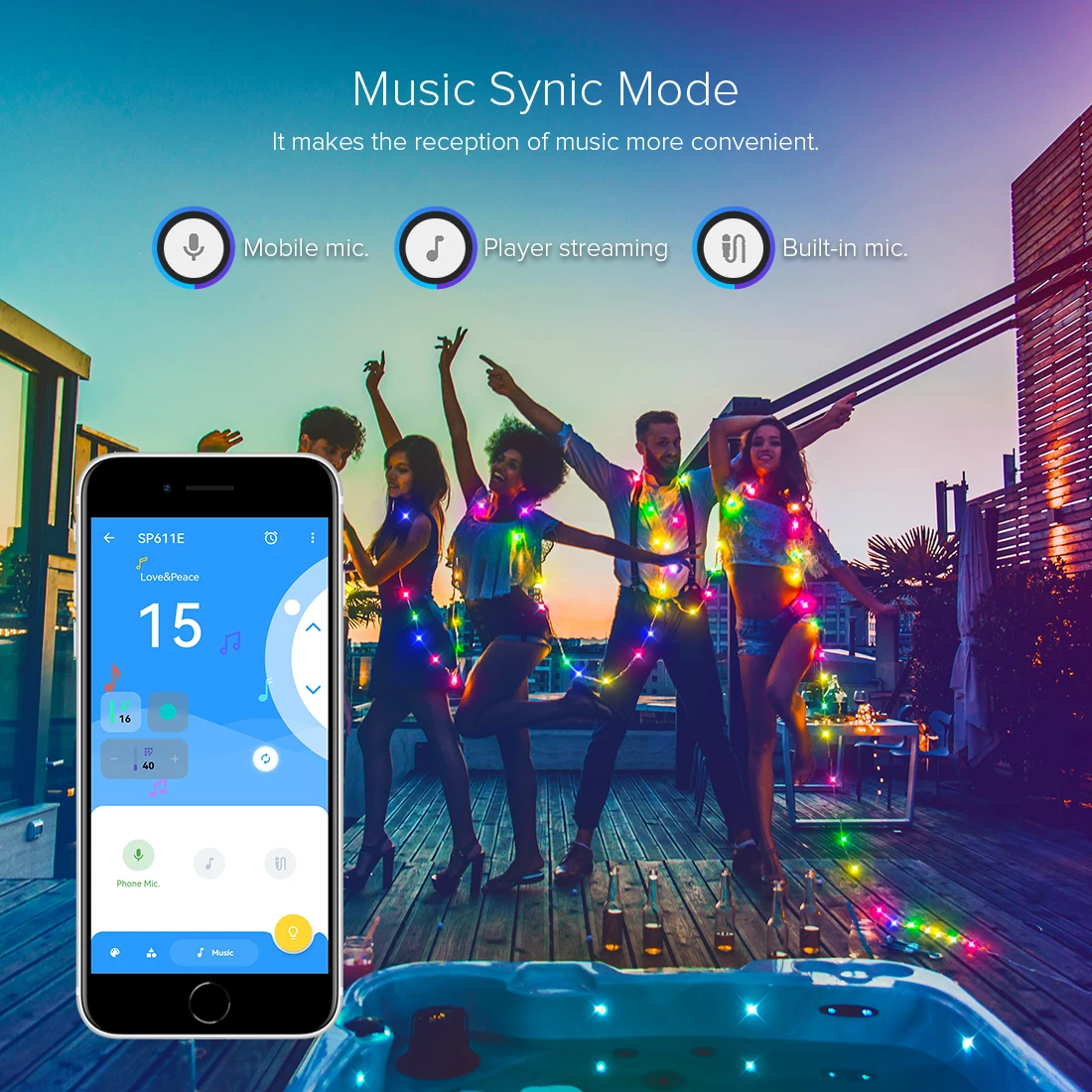 Łańcuch świątecznych lampek Dreamcolor BT muzyka WS2812B RGBIC oświetlenie adresowalne wesele girlanda dekoracyjna zewnętrzna USB DC5V 3 Łańcuch świątecznych lampek Dreamcolor BT muzyka WS2812B RGBIC oświetlenie adresowalne wesele girlanda dekoracyjna zewnętrzna USB DC5V 3