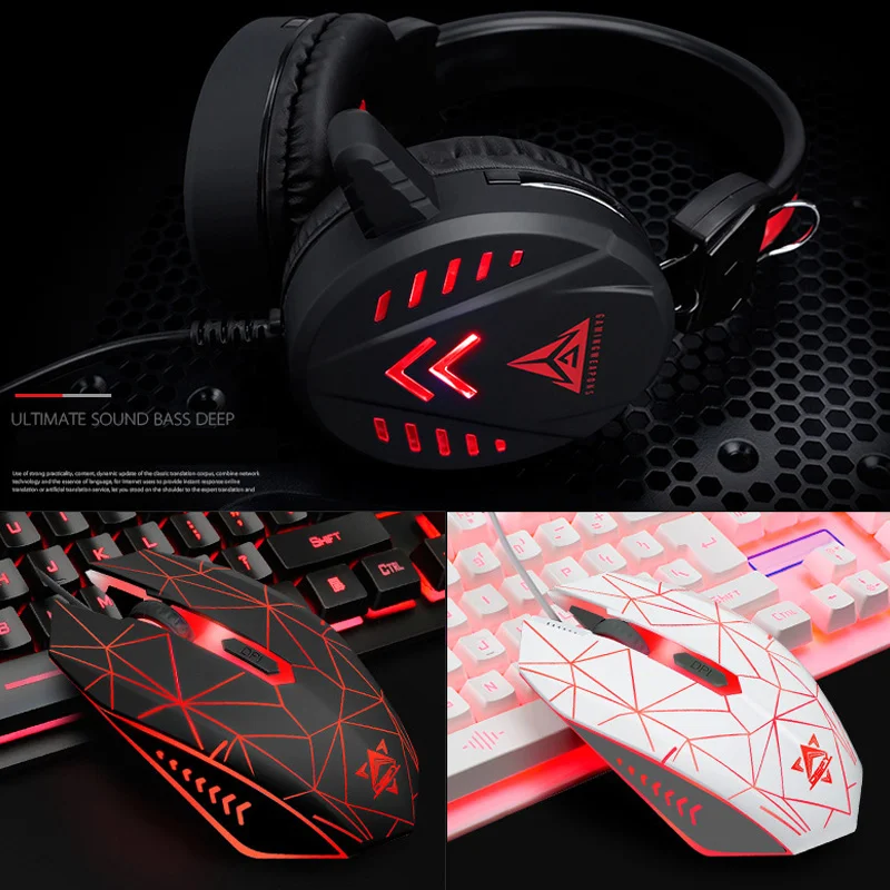 

Gaming Keyboard Mouse Headsets Mouse Pad Set 1600DPI Waterproof Illuminated New Arrival