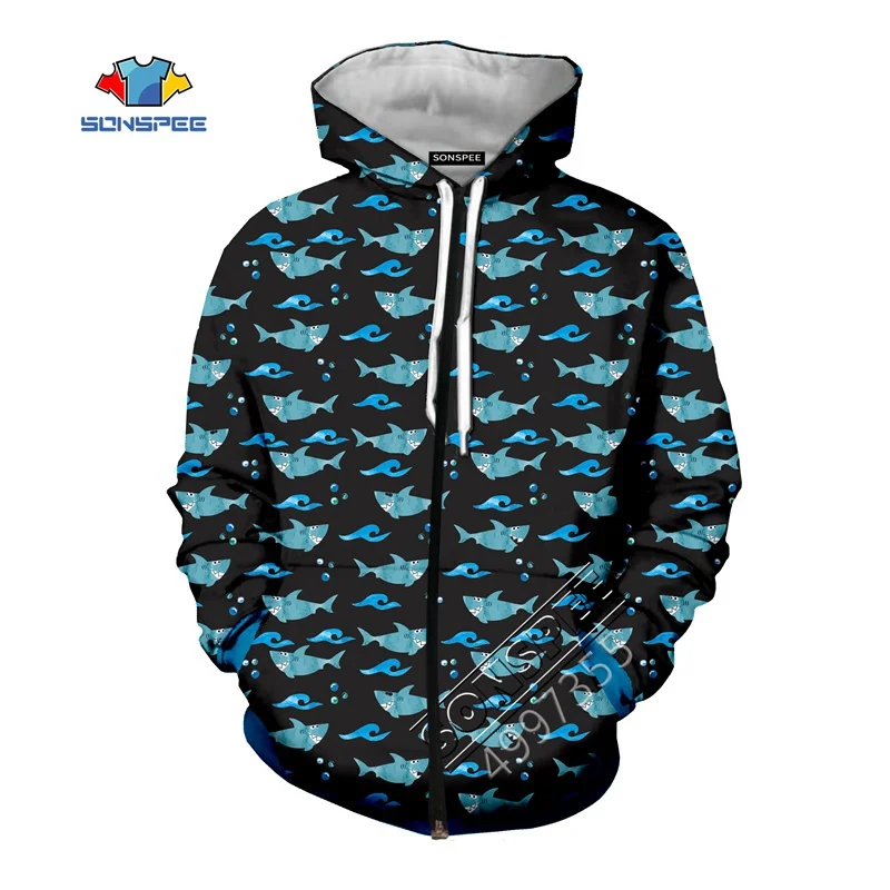 SONSPEE Deep sea shark Design Harajuku 3D Clothes Boy Girl Teens T shirt Kids Tops Kawaii Cap hoodies children Sweatshirts Funny