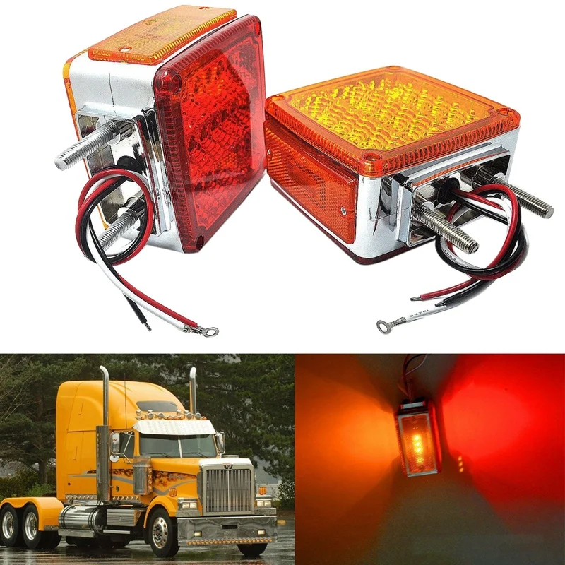 2Pc Amber/Red 39 Led Double Face Stud Mount Pedestal Fender Stop Turn Tail Light Marker Lights | Автомобили и мотоциклы