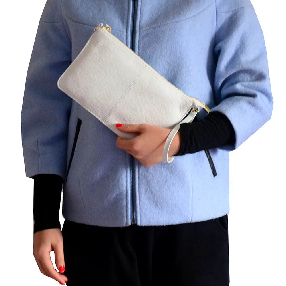 Skup Designerska kopertówka torebka damska torebka ze skóry naturalnej brązowa moda na zamek wygodna kopertówka sprzęgła damskie z paskiem 9 kolorów