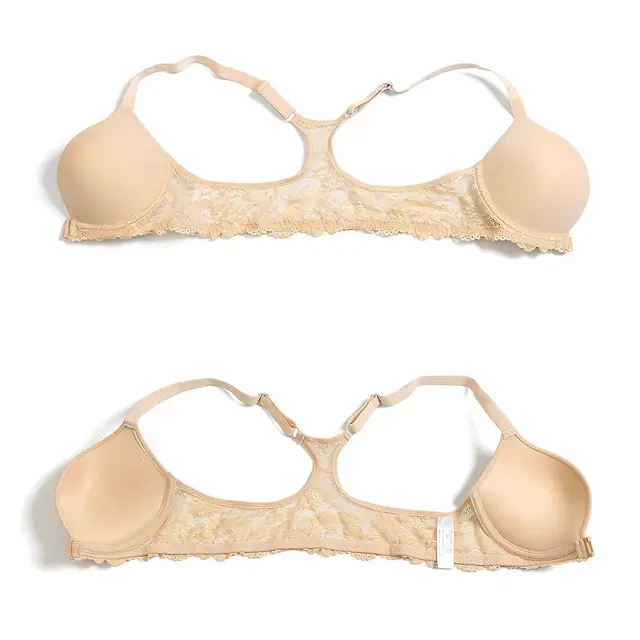 Yandw Women Bra Lace Embroidery Hollow Front Closure Nude Sexy