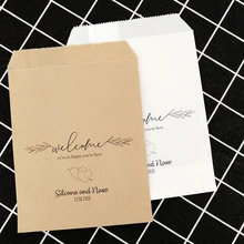 Индивидуальный заказ пончик бумаги Свадьба Помолвка любимый мешок "Добро пожаловать и листья" конфеты, печенье, пакеты для попкорна белый или коричневый D02