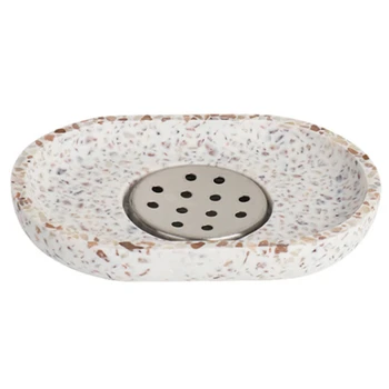 

Terrazzo Soap Dish Oval Soap Dish Creative Drain Tray Bathroom Accessories Household Items