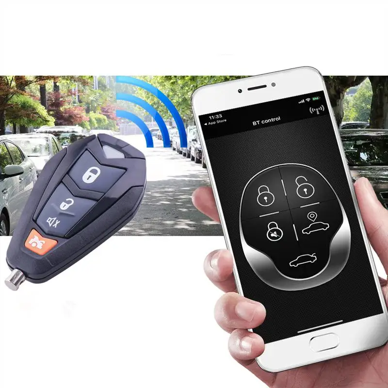 Universal Car Keyless Entry System Button Start Stop LED Keychain Central Kit Door Lock Locking Vehicle Phone APP Remote Control