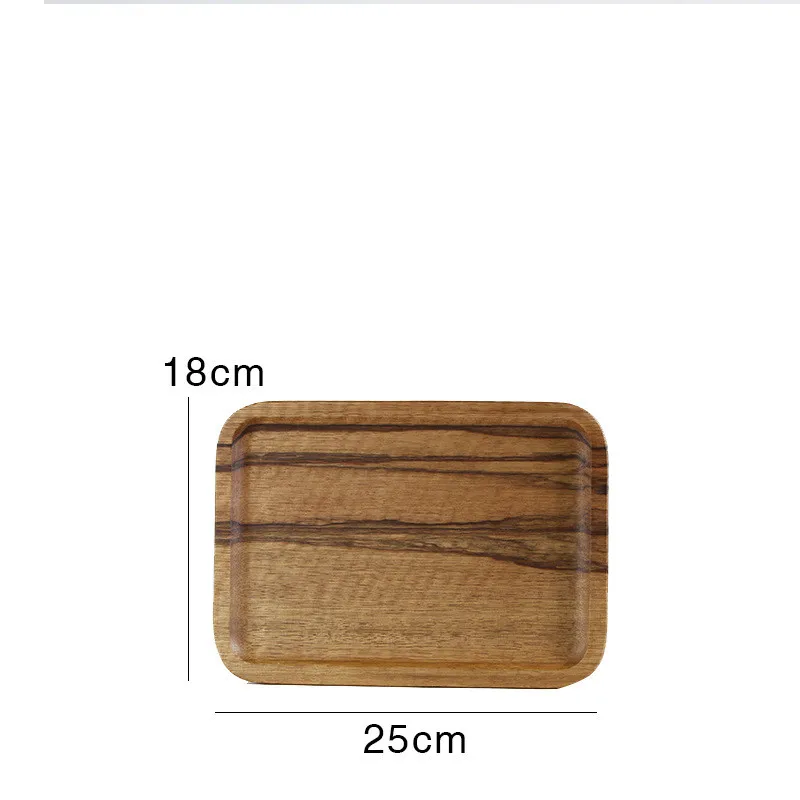 Square Wood Pan Plate Fruit Dishes Saucer Tea Tray Dessert Pizza Rectangle Solid Wood Plate Tea tray-Rectangle16.5x12.5CM