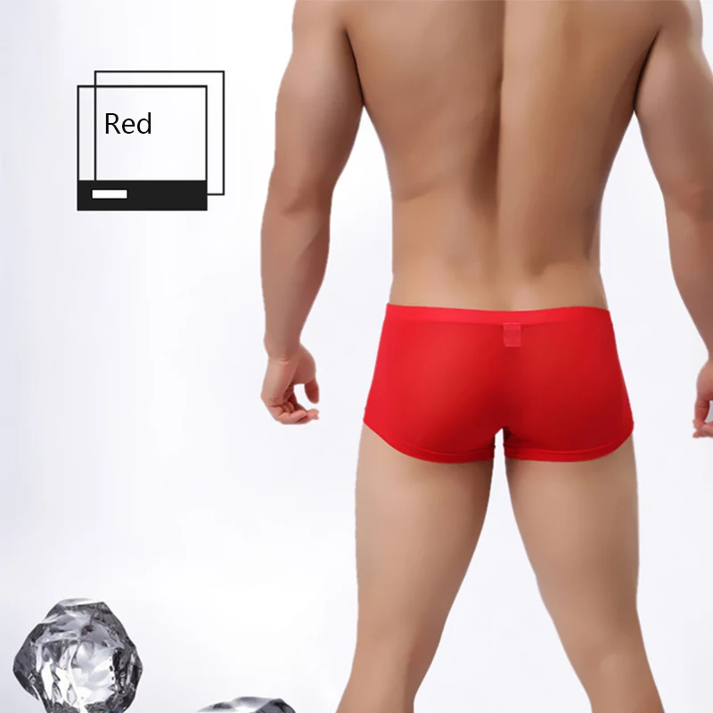 Red Для мужчин боксеры Ice Silk(искусственное волокно нижнее белье трусы-шортики с заниженной талией уличная Мужская обувь водонепроницаемый дышащий с низкой талией для геев нижнее белье - Цвет: Red