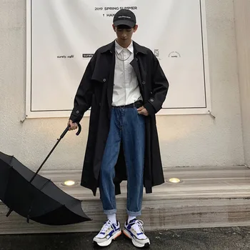 

Men's windbreaker jacket 2019 autumn and winter new handsome long casual windbreaker youth personality fashion men's clothing