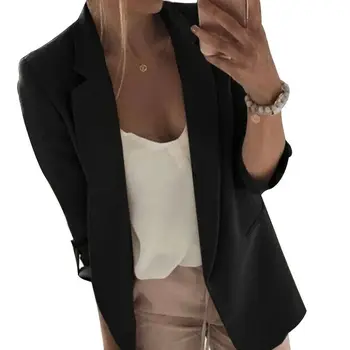 

Women Office Lady 3/4 Sleeve Slim Blazer Suit No button V neck Coat Work Jacket Formal Suit Solid color Plus M-3XL