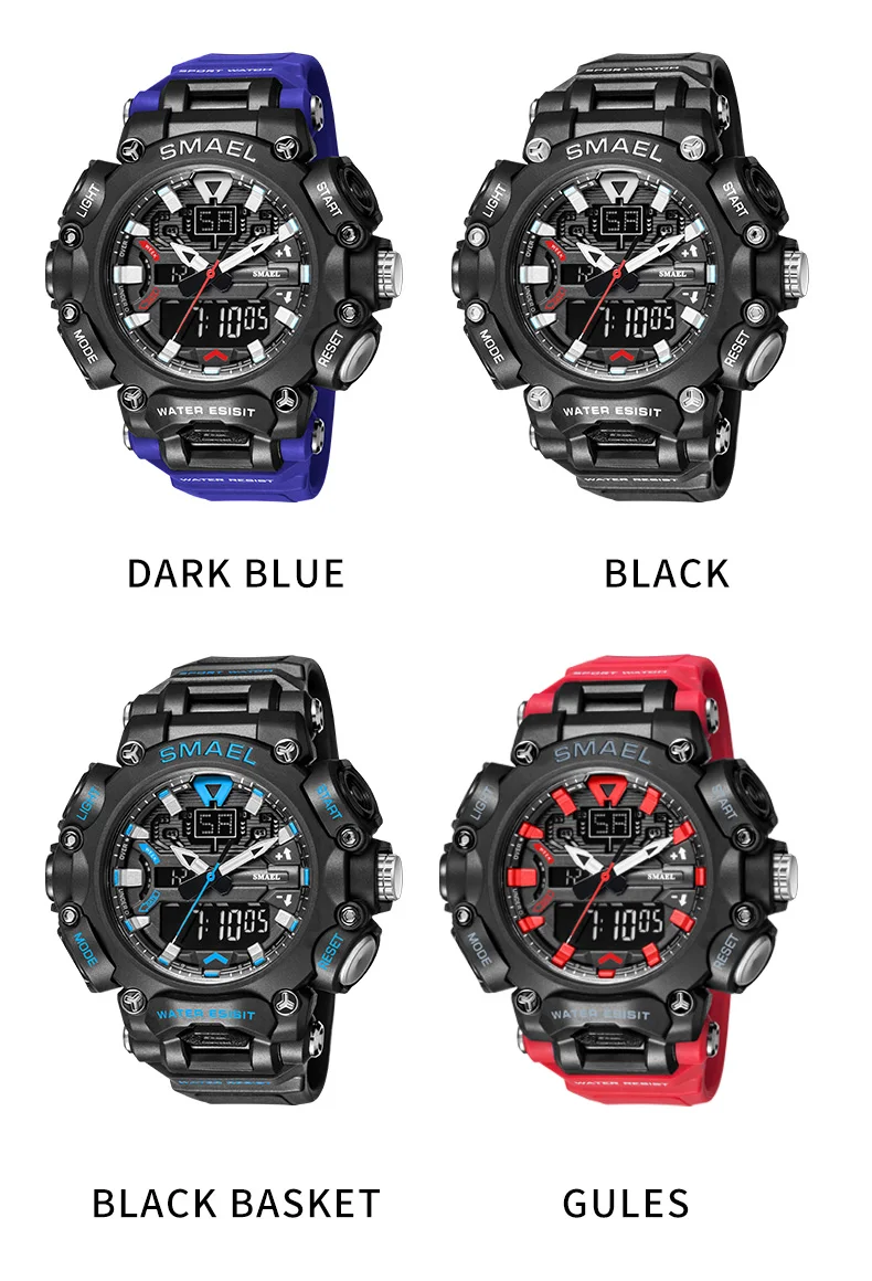 SMAEL Youth Fashion Digital Watch Men Shockproof Waterproof Dual Wristwatches LED Chrono Alarm Clock Mens Watches Cool Hour 8053