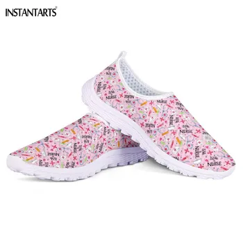 

INSTANTARTS Fashion Ladies Sneakers Cute Pink Nurse Mesh Beach Running Shoes Breathable Soft for Men Women