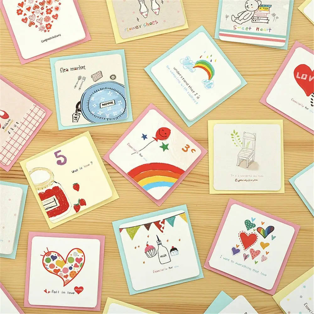10 Card+10envelopes/set Mini Greeting Card Cute Cartoon Letter Paper Set Kawaii Stationery Birthday Card Envelope Writing Paper