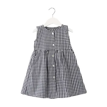 

2020 Summer Baby Clothes Bebe Girls Dress Sets Kids Stripe Style Dresses Casual Sleeveless Lapel Tutu Sundress with Gray Lattice