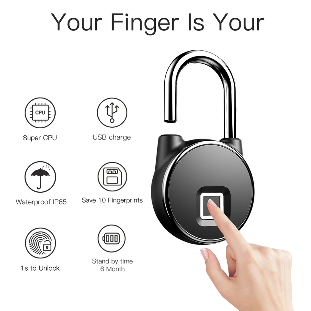 

Portable Bluetooth Smart Fingerprint Padlock Waterproof Keyless AntiTheft USB Charging IOS Android APP Control Door Cabinet Lock