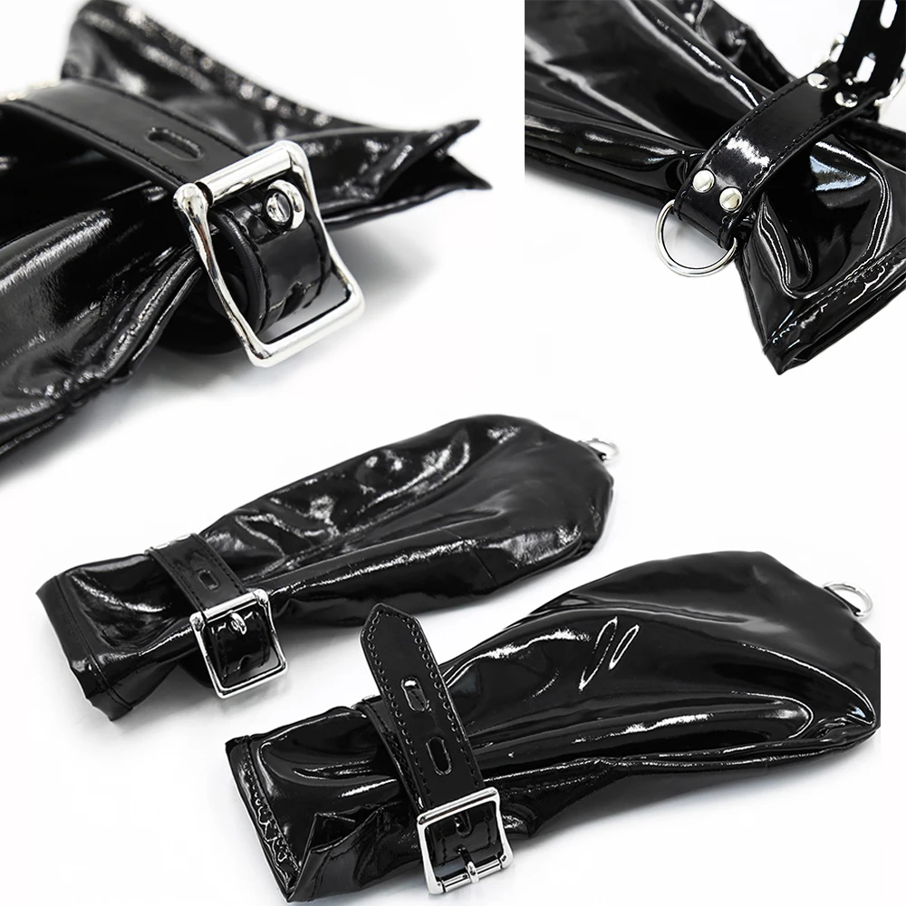 Manyjoy Black Patent leather dog palm Mitts Gloves Restraint Dog's Paw Adult Puppy Paws BDSM Mittens Cosplay Costumes | Красота и