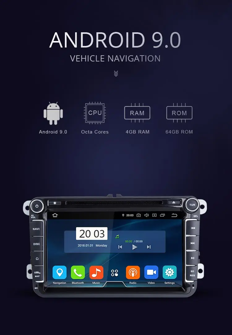 Best JDASTON 8 Inch Android 9.0 Car DVD Player For VW Volkswagen POLO PASSAT Golf Multimedia player Octa Cores Radio GPS Navigation 1