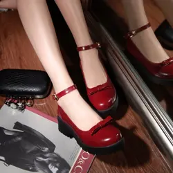 Японский лоли повседневные милые туфли в стиле «Лолита» круглый носок, толстый каблук, обувь на толстой подошве женская обувь с одним
