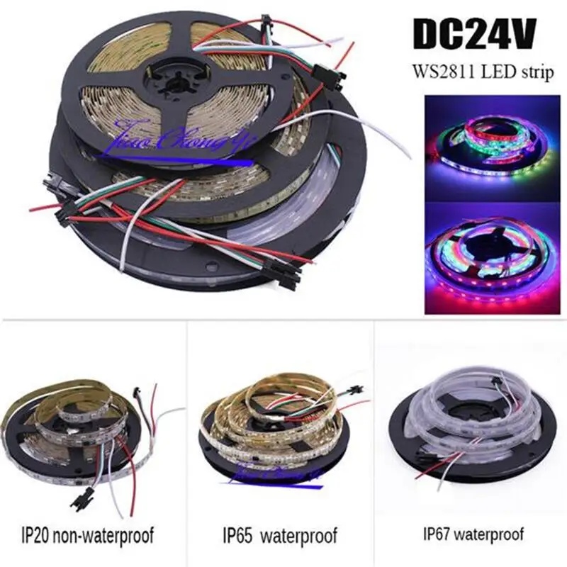 

5M/lot 300LEDS WS2811 16703 IC 60led/m DC24V LED strip Addressable Digital RGB Dream Full color IP20 IP65 IP67 waterproof