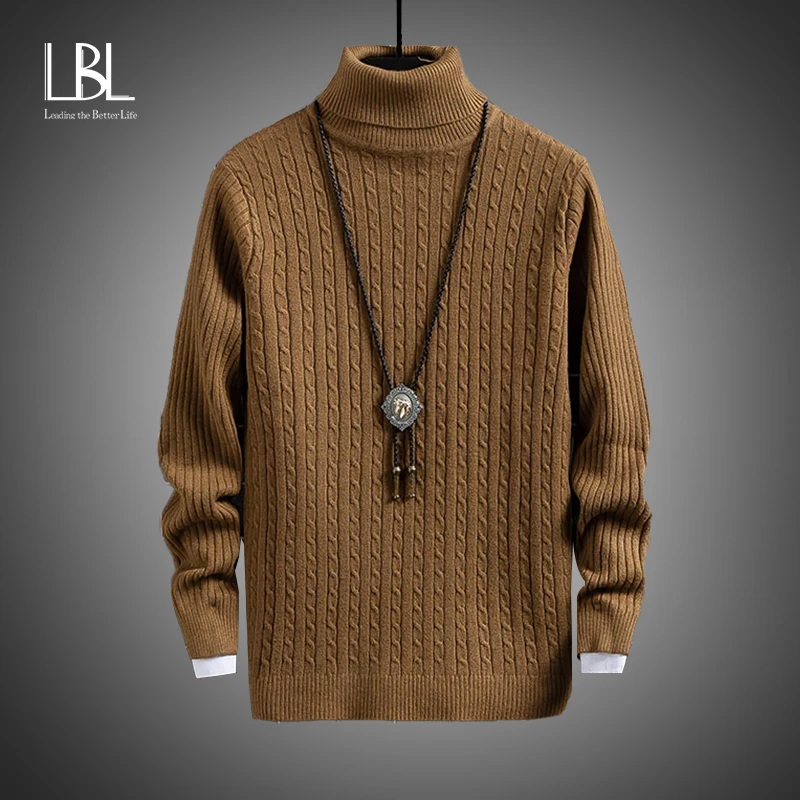 Wool Sweater Turtleneck Knitted Pullovers Casual Winter Fashion Solid Homme Autumn