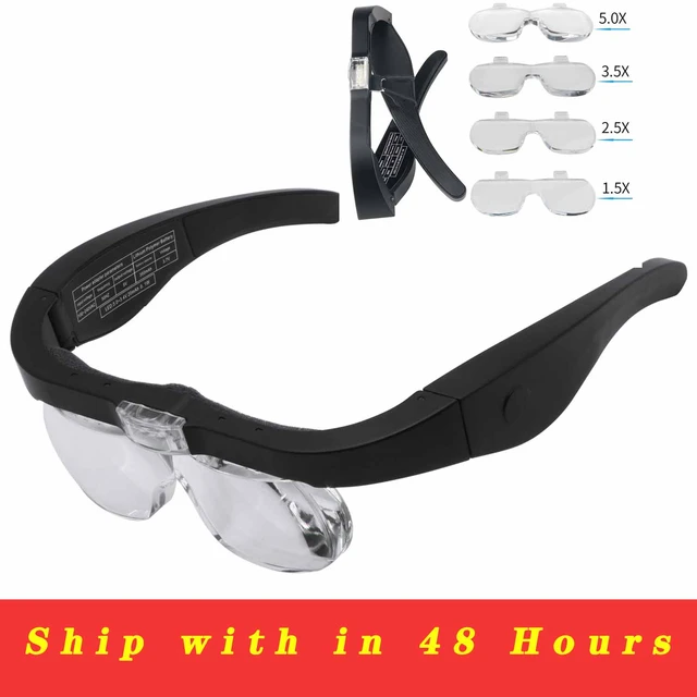 2.5X Magnifying Glass Reading Glasses Portable Magnifier Headband Eyeglasses  Acrylic Lens with 2Led Light for Repair Reading